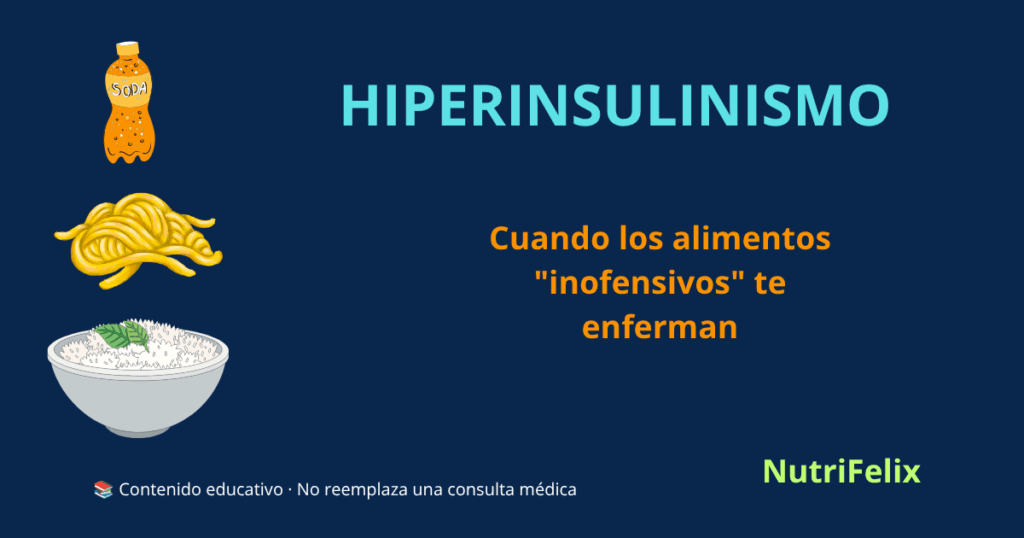 lustración de alimentos procesados y carbohidratos refinados como pan, pasta y refrescos, representando el hiperinsulinismo crónico y su efecto silencioso en el metabolismo