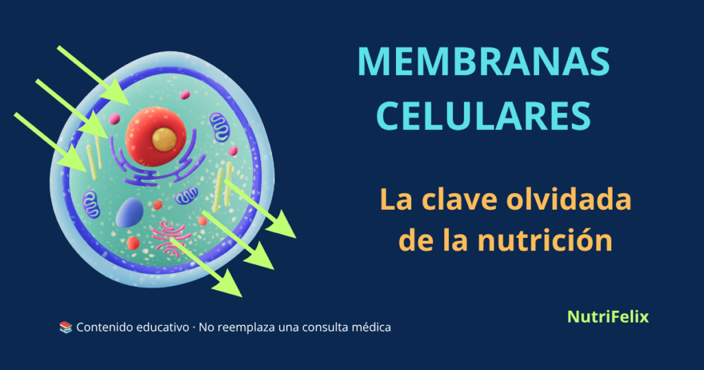 Ilustración de una membrana celular fluida con nutrientes entrando y desechos saliendo, representando la importancia de las grasas de calidad para la salud celular