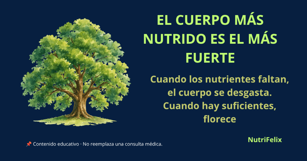 Imagen destacada del artículo El cuerpo más nutrido es el más fuerte con un árbol fuerte y frondoso representando la nutrición celular